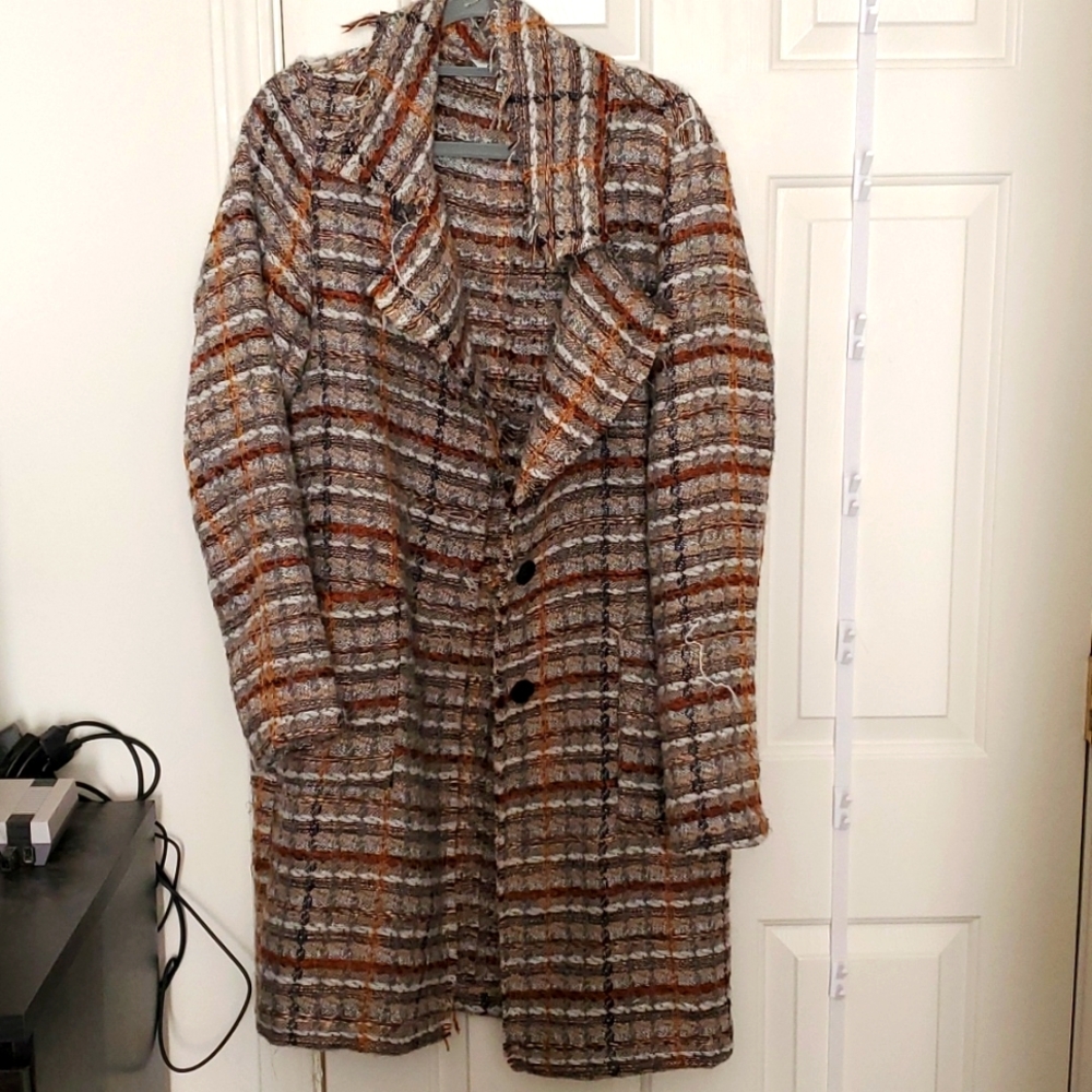 Davi & Dani thigh-length frayed edge coat